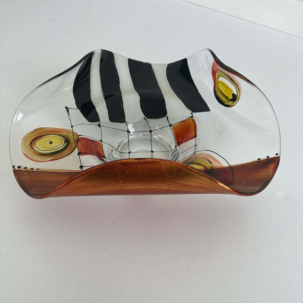 Hand painted Glass Candy Bowl unique Shape/ Pattern Centerpiece